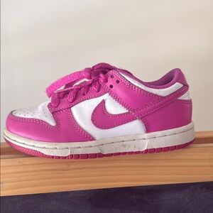 Nike Pink and White Dunk Sneakers Low-Top Design